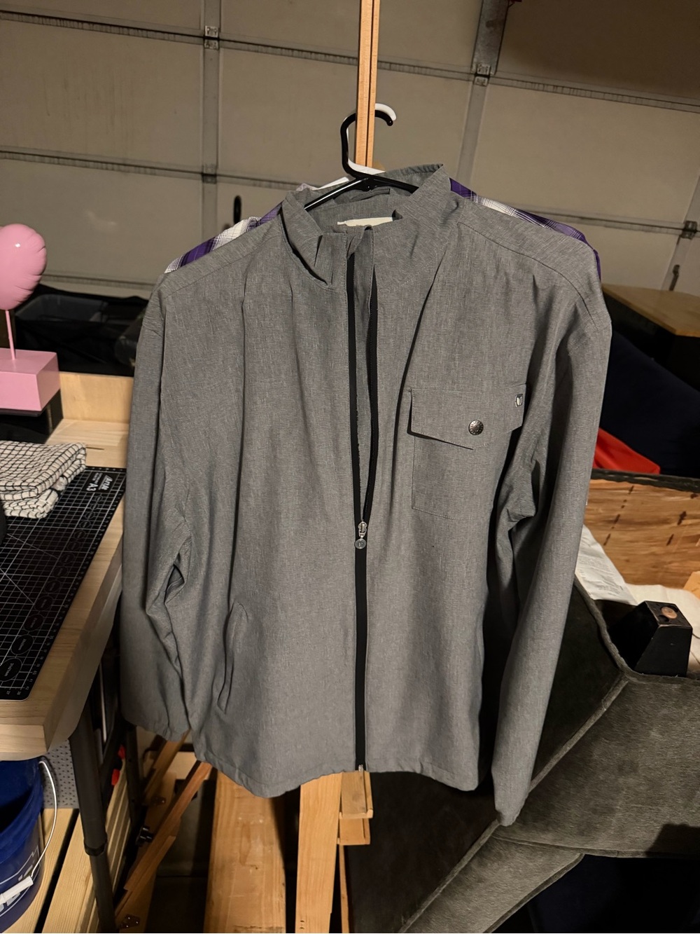 Travis Mathew Gray Zip-Front Windbreaker with Chest Pocket